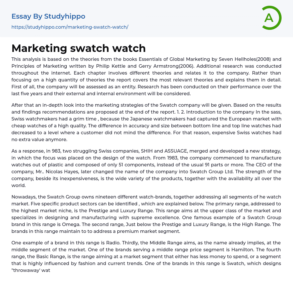 Marketing swatch watch Essay Example