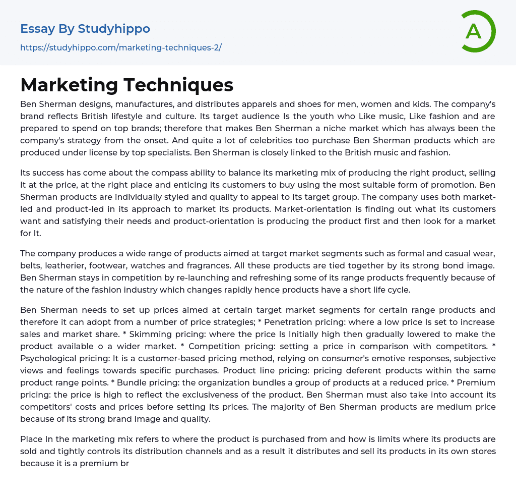 Marketing Techniques Essay Example