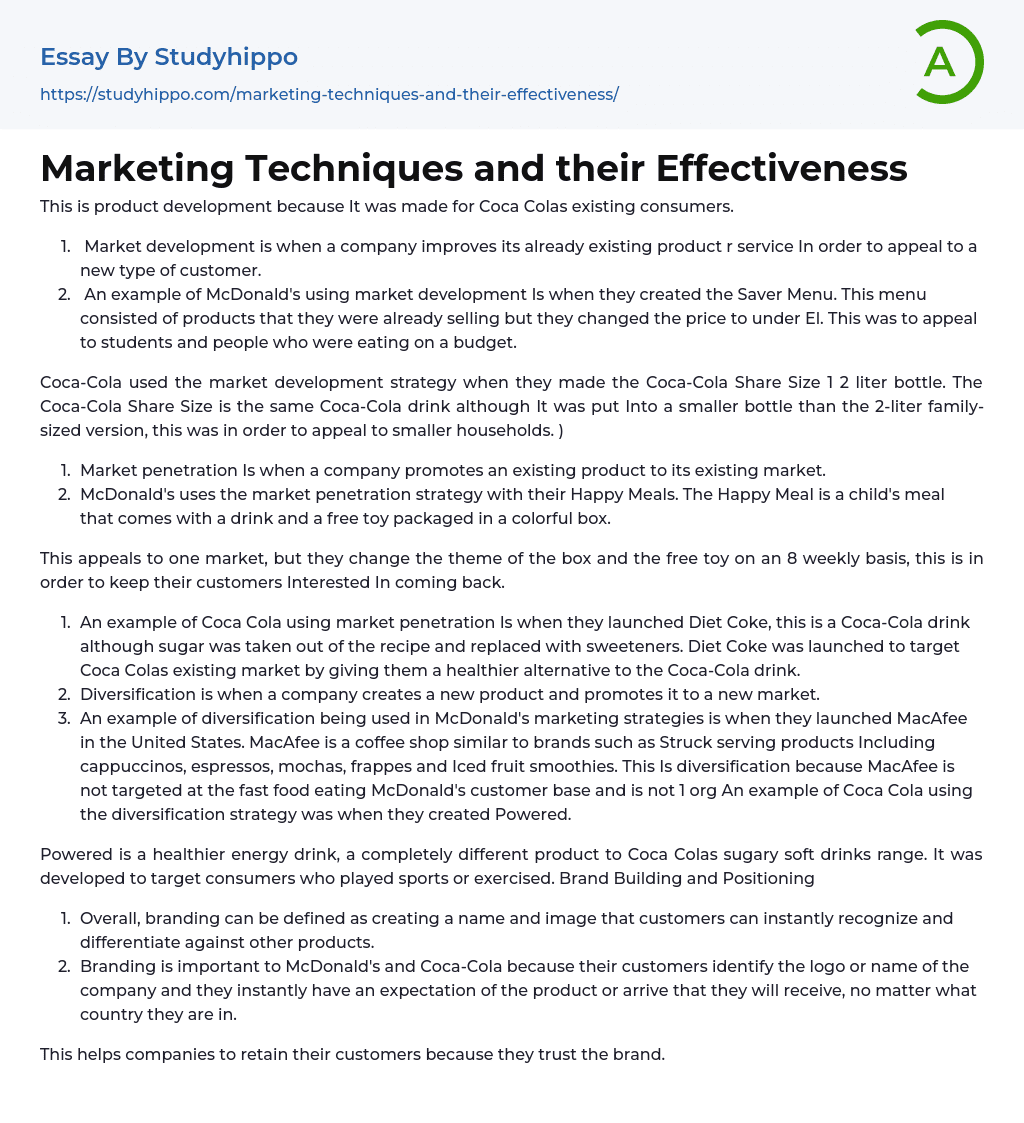Marketing Techniques and their Effectiveness Essay Example