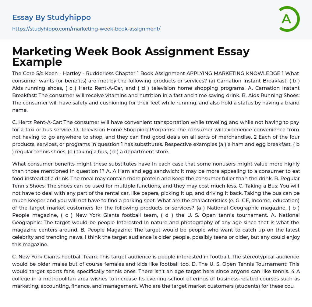Marketing Week Book Assignment Essay Example