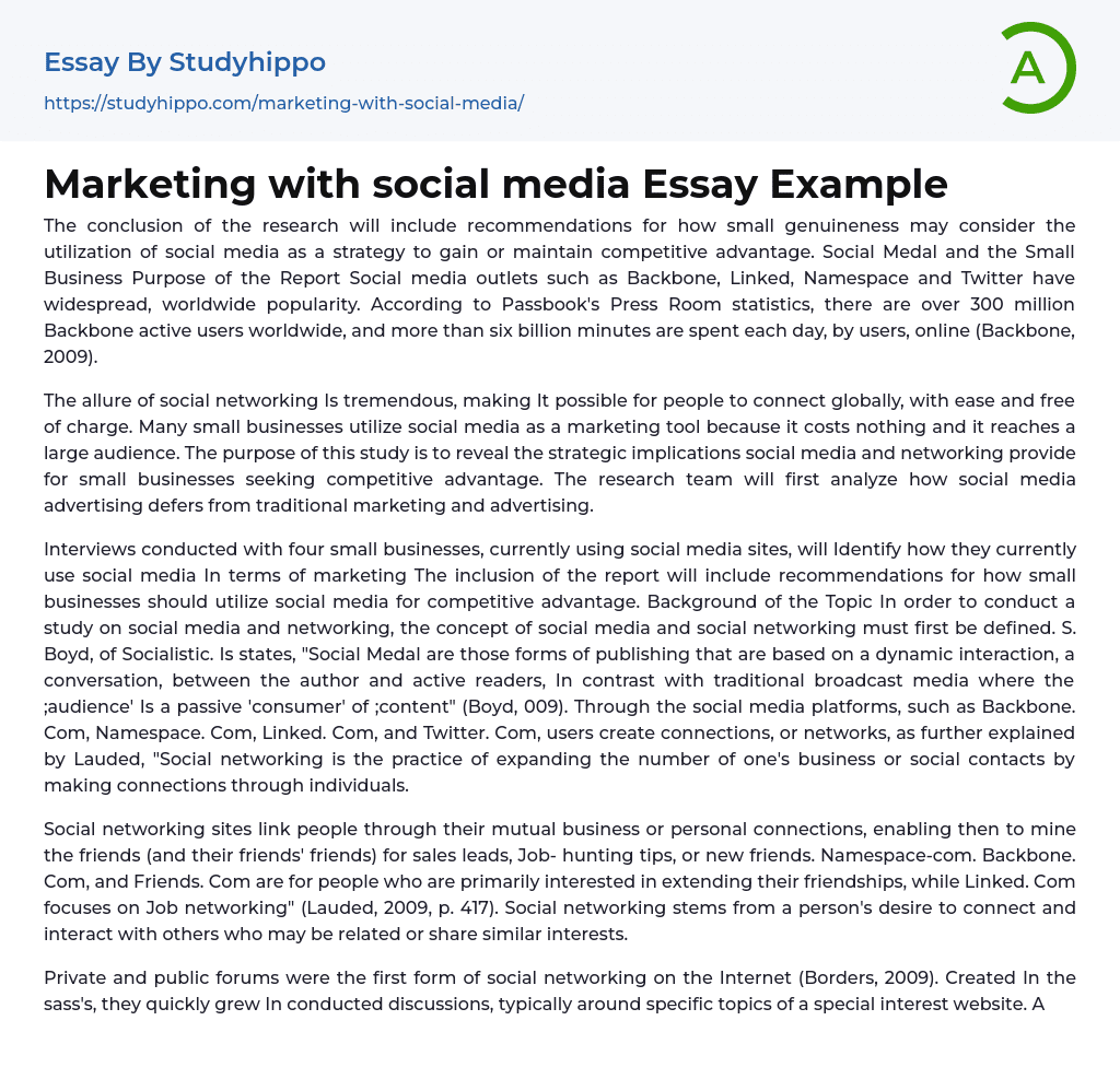 Marketing with social media Essay Example