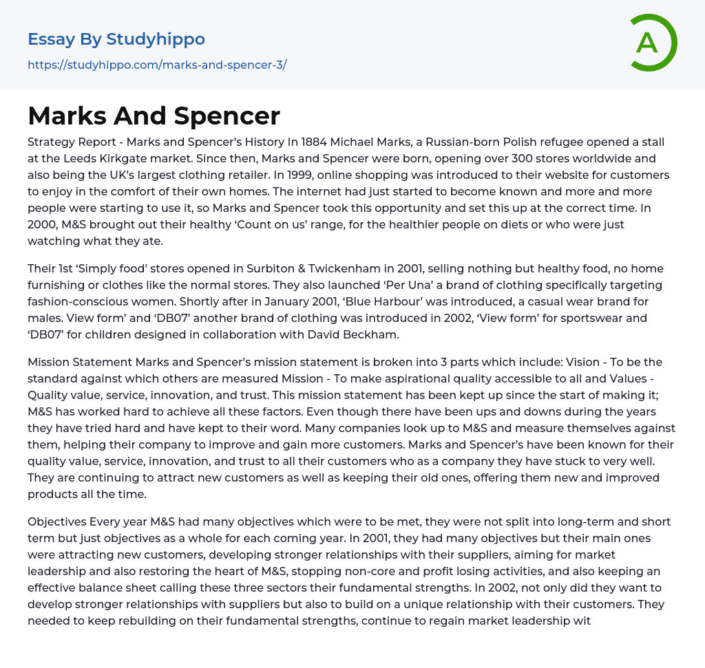 Marks And Spencer Essay Example
