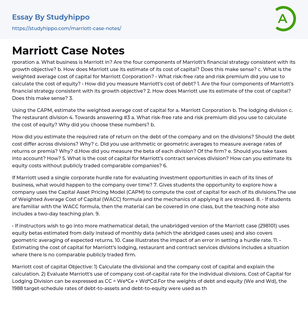 Marriott Case Notes Essay Example
