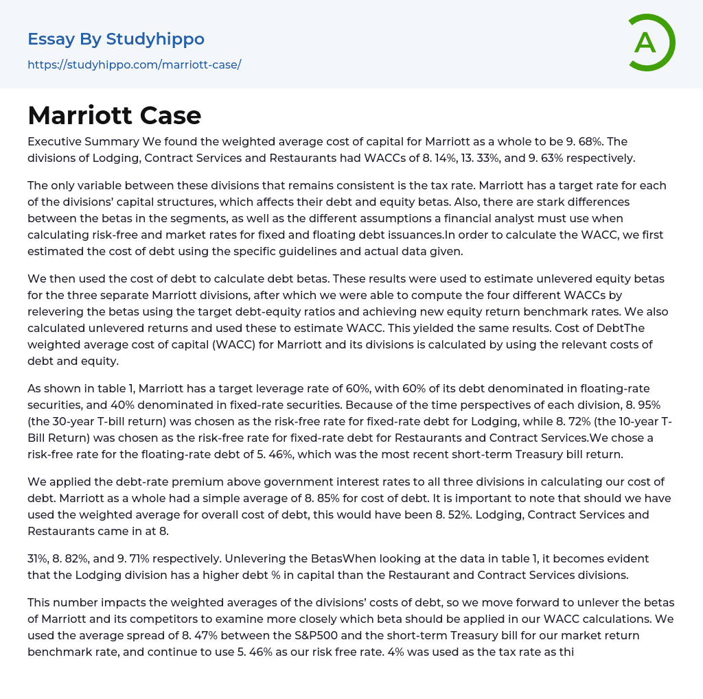 Marriott Case Essay Example