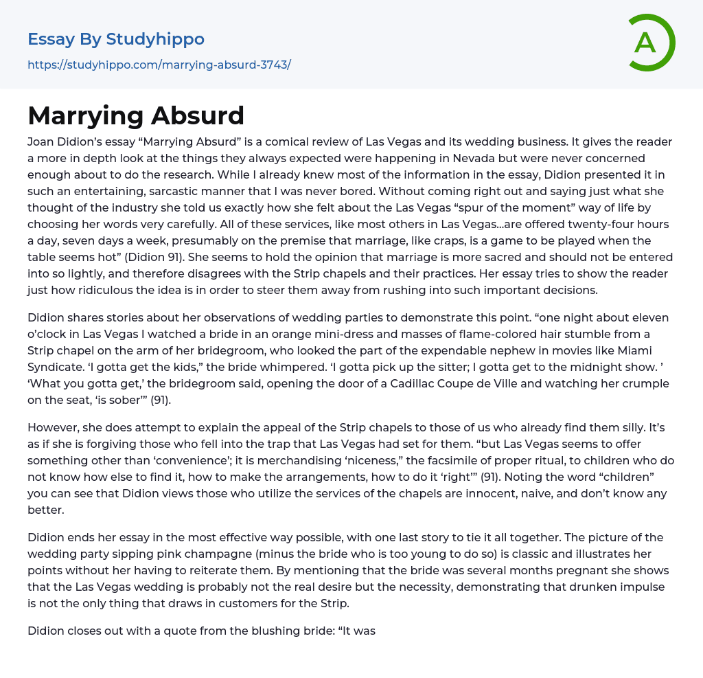 Marrying Absurd Essay Example