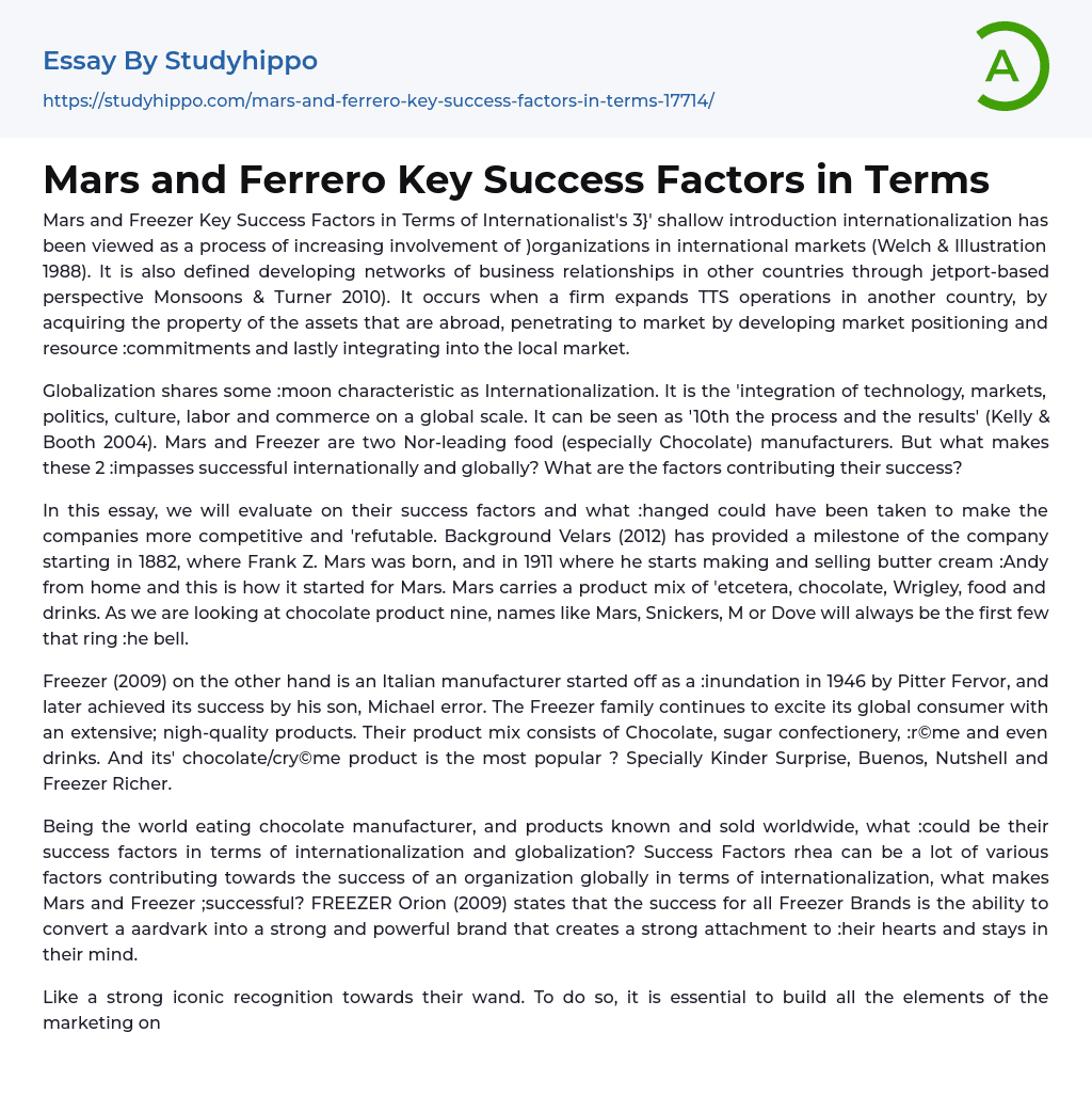 Mars and Ferrero Key Success Factors in Terms Essay Example