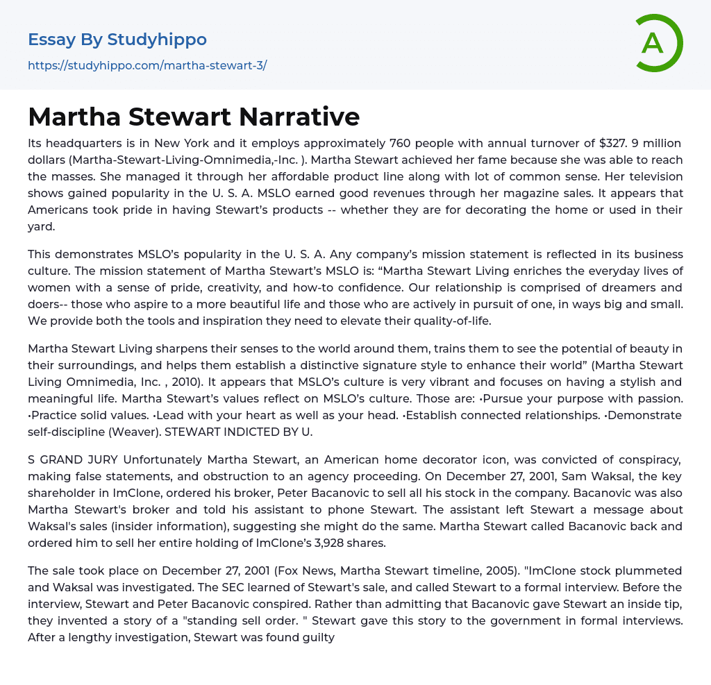 Martha Stewart Narrative Essay Example