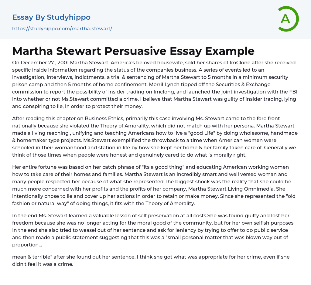 Martha Stewart Persuasive Essay Example