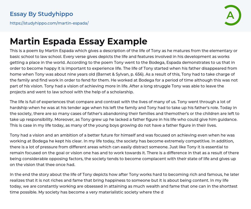 Martin Espada Essay Example