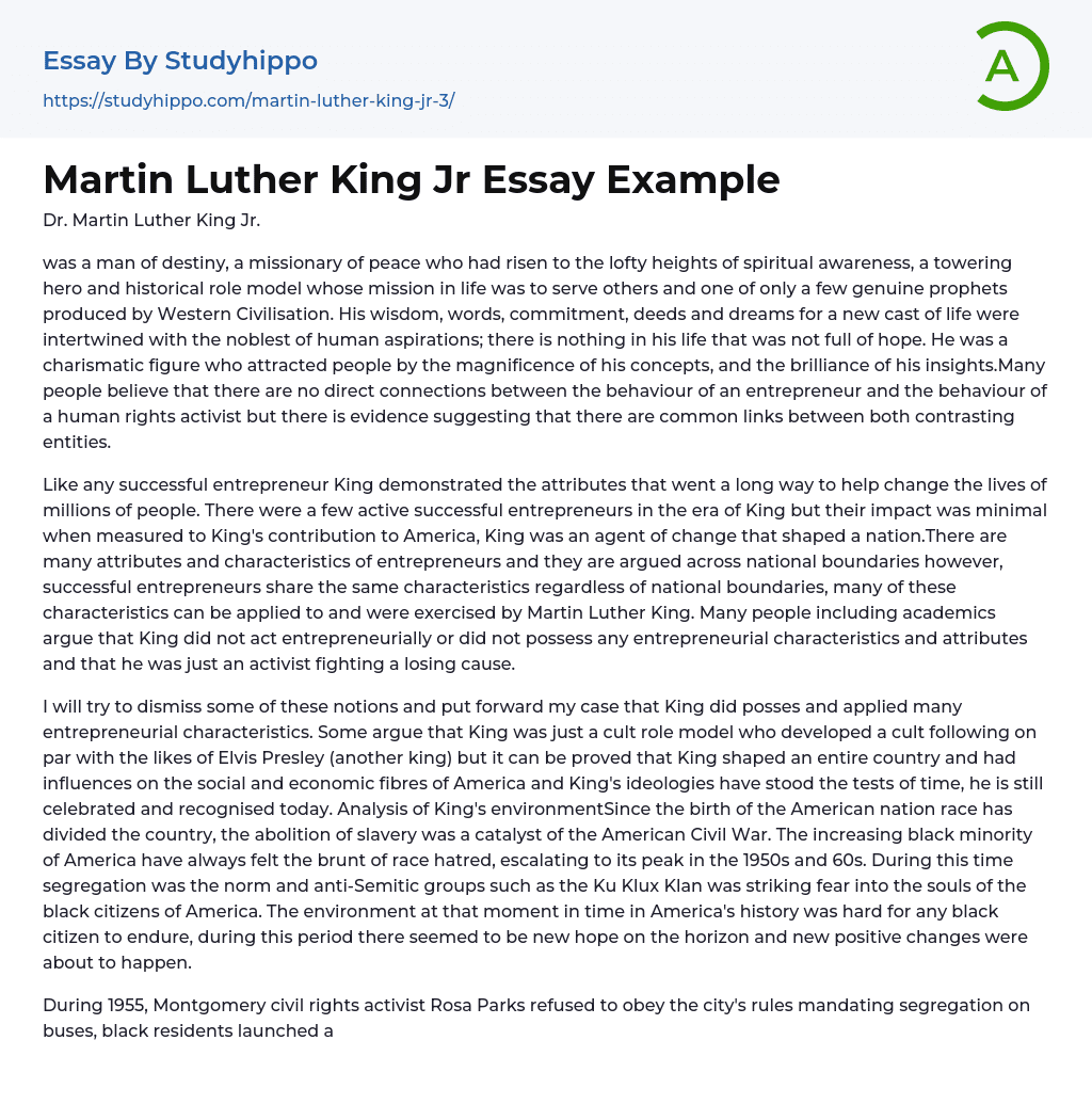 Martin Luther King Jr Essay Example