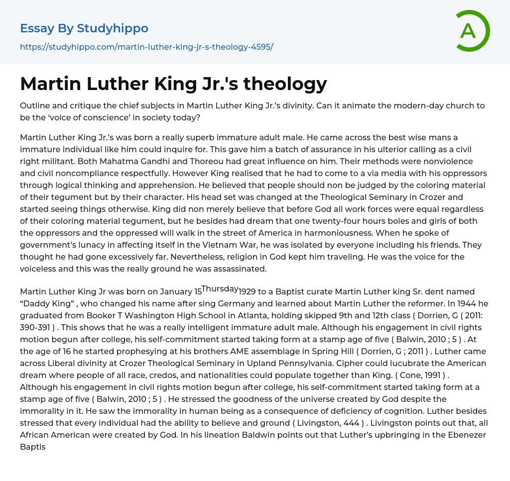 Martin Luther King Jr.’s theology Essay Example