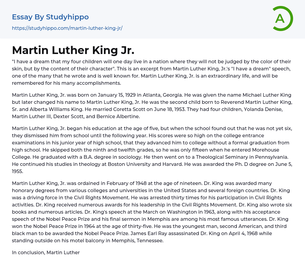 100 word essay about martin luther king jr