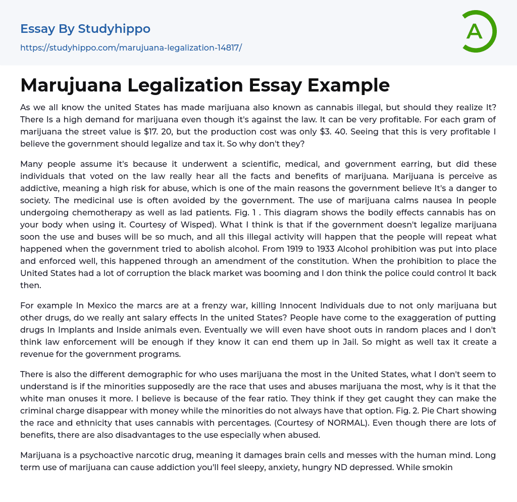 Marujuana Legalization Essay Example