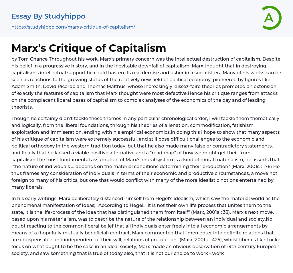 karl marx theory of capitalism essay
