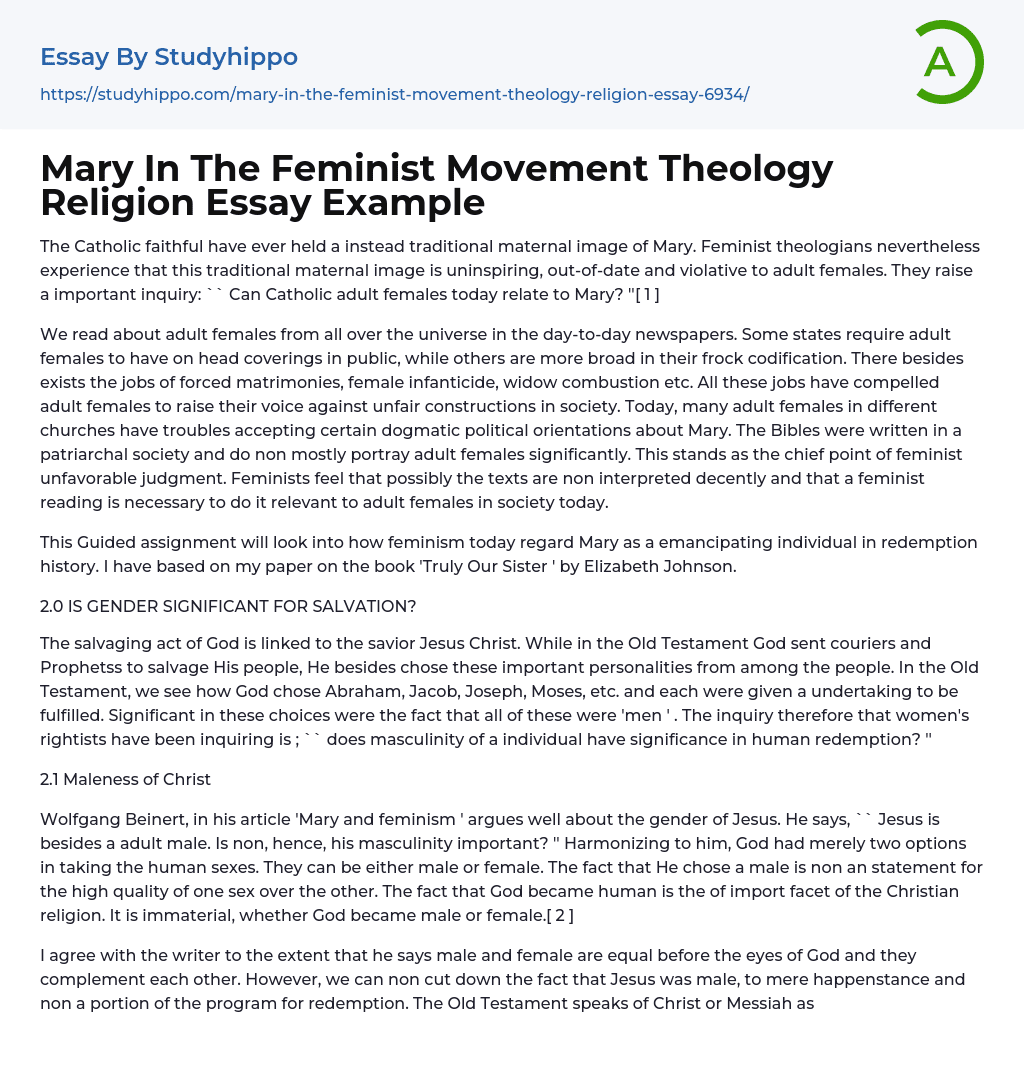 Mary In The Feminist Movement Theology Religion Essay Example