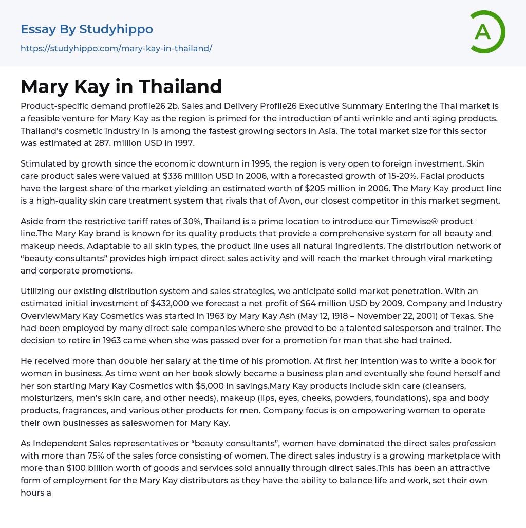 Mary Kay in Thailand Essay Example