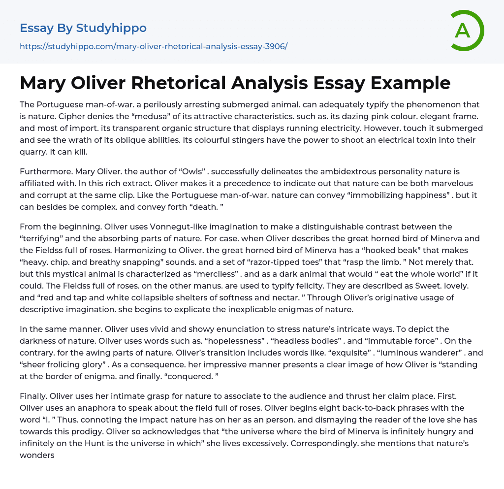 Mary Oliver Rhetorical Analysis Essay Example