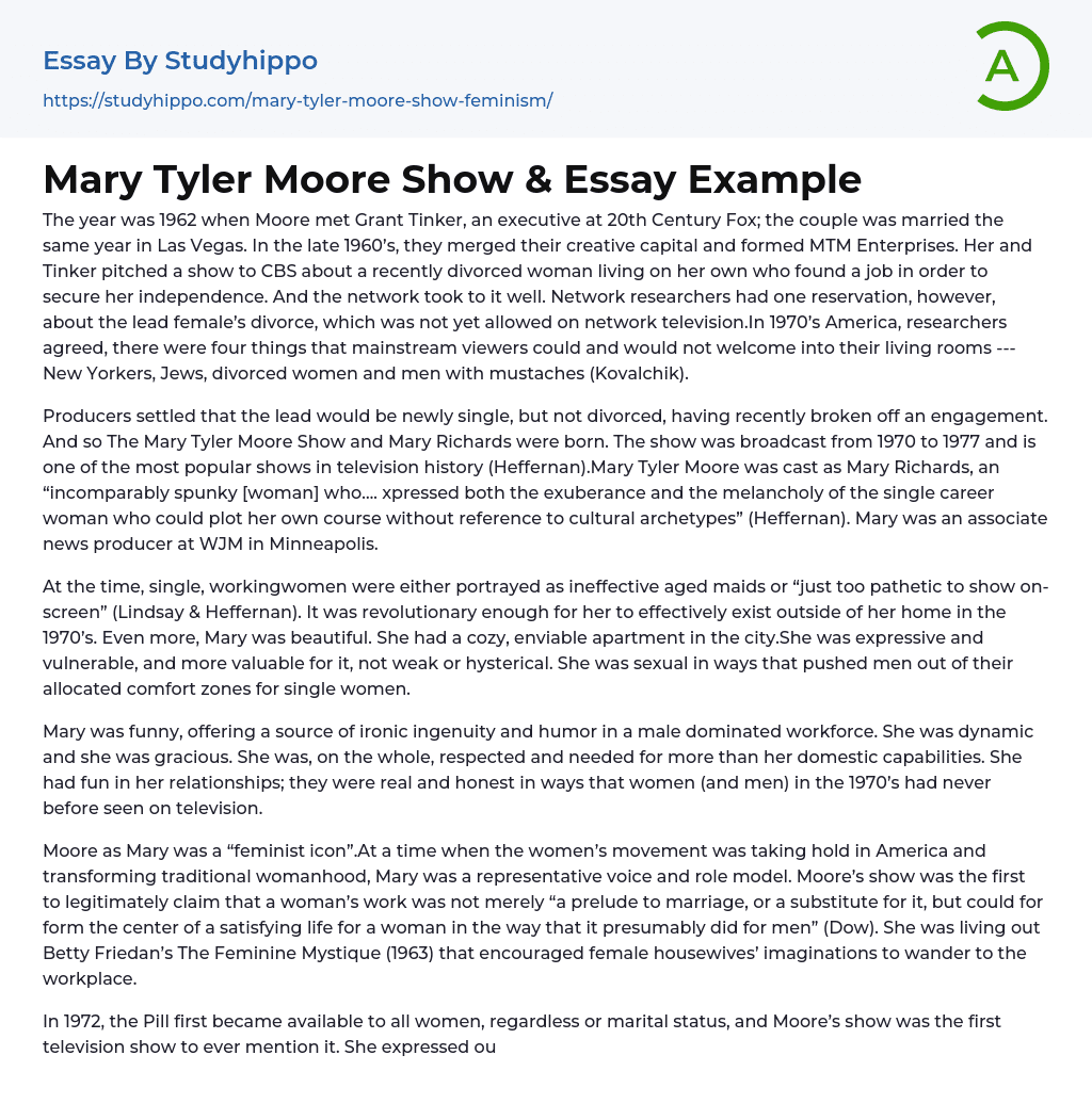 Mary Tyler Moore Show &amp Essay Example