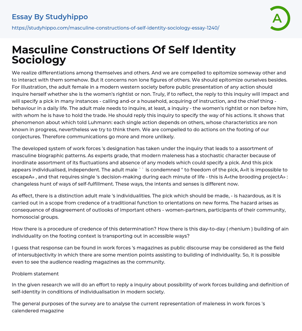 Masculine Constructions Of Self Identity Sociology Essay Example