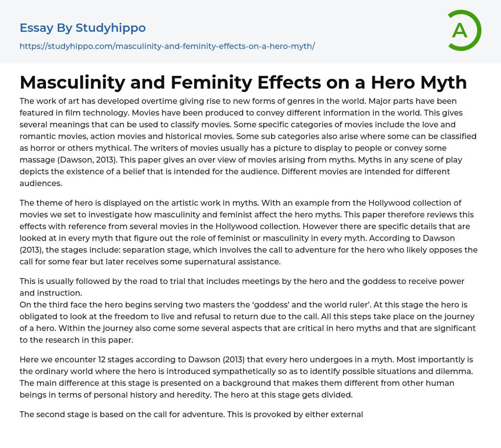 Masculinity and Feminity Effects on a Hero Myth Essay Example