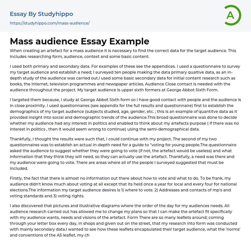 Mass audience Essay Example