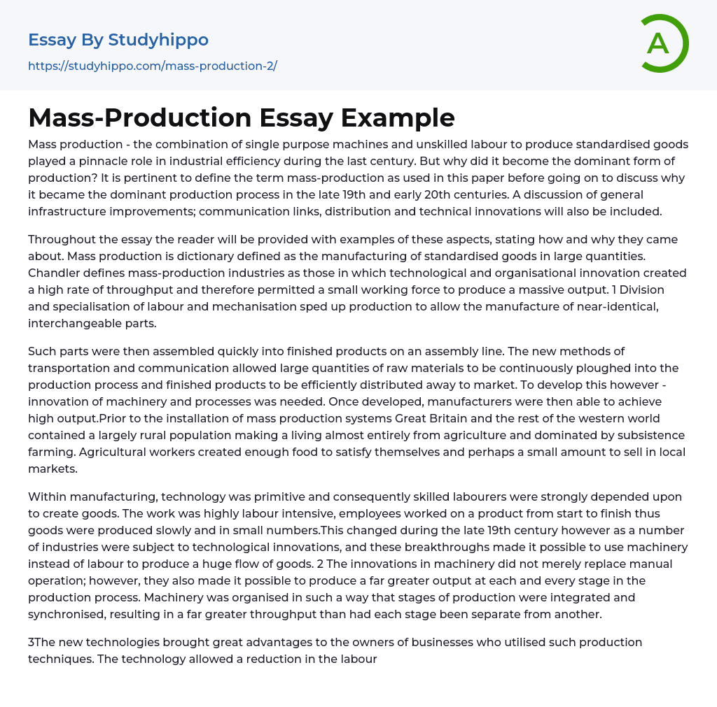 Mass-Production Essay Example