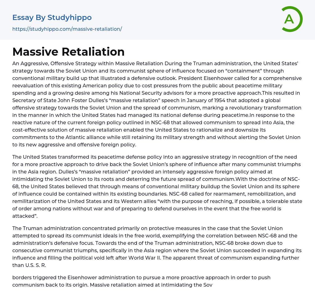 Massive Retaliation Essay Example