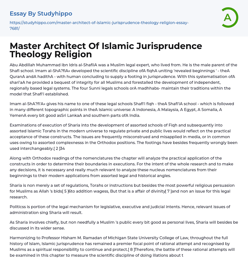 Master Architect Of Islamic Jurisprudence Theology Religion Essay Example