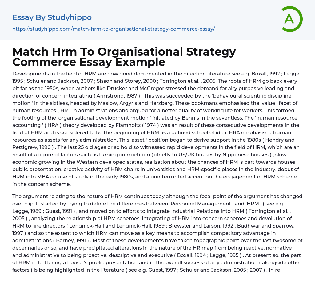 Match Hrm To Organisational Strategy Commerce Essay Example