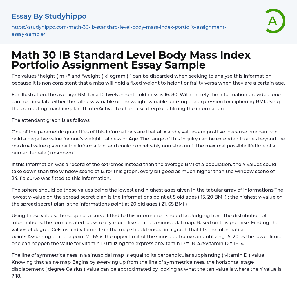 Math 30 IB Standard Level Body Mass Index Portfolio Assignment Essay Sample