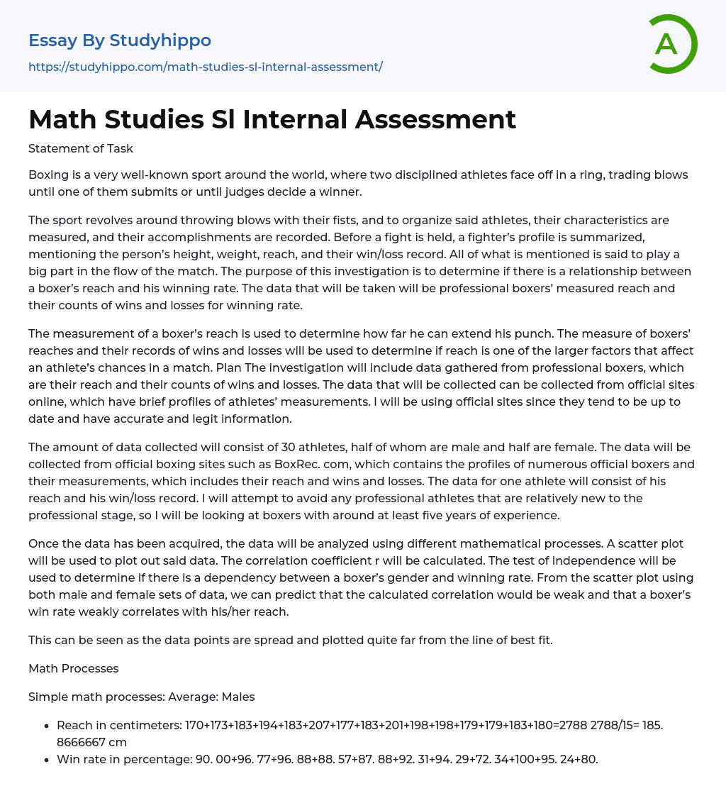 Math Studies Sl Internal Assessment Boxing Essay Example