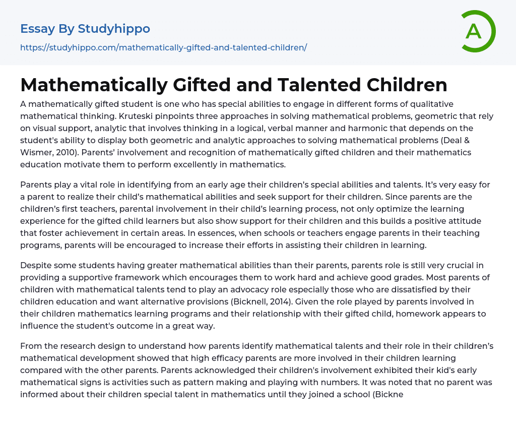 Mathematically Gifted and Talented Children Essay Example