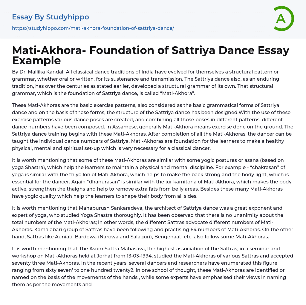 Mati-Akhora- Foundation of Sattriya Dance Essay Example