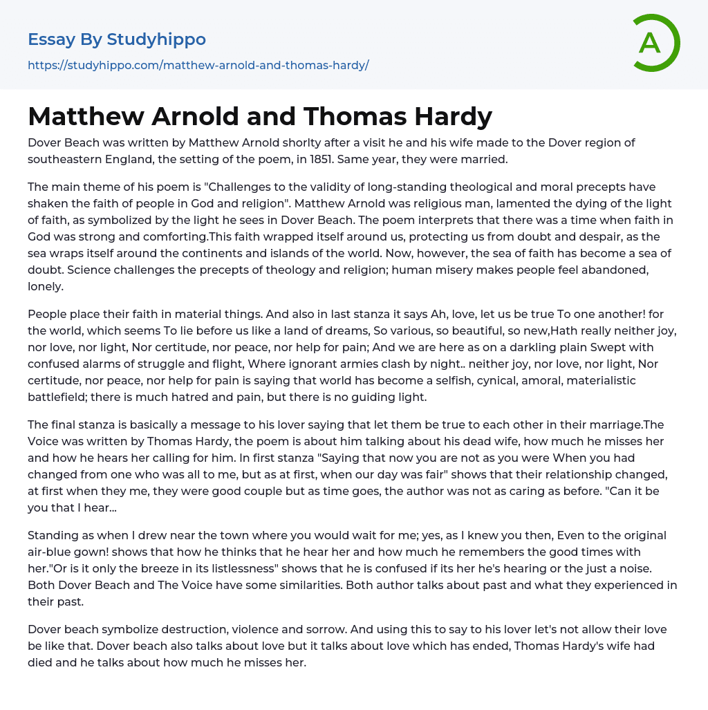 Matthew Arnold and Thomas Hardy Essay Example