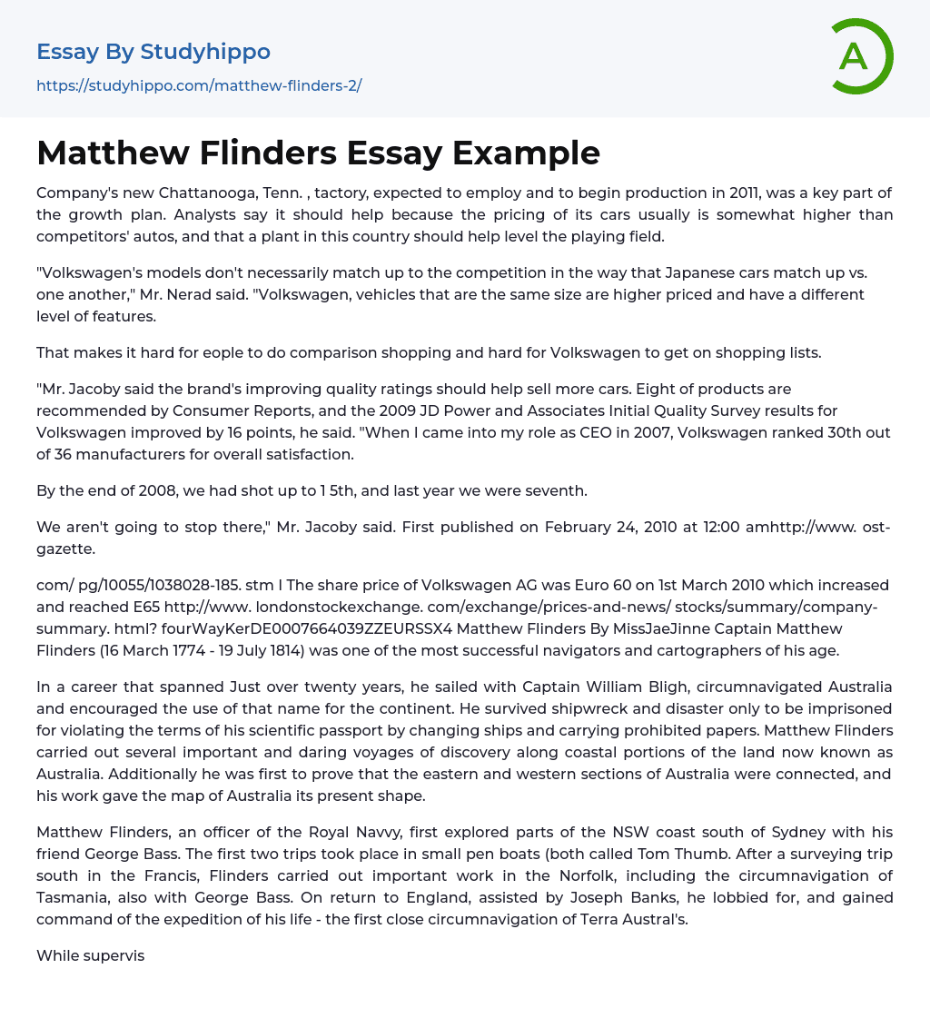 Matthew Flinders Essay Example