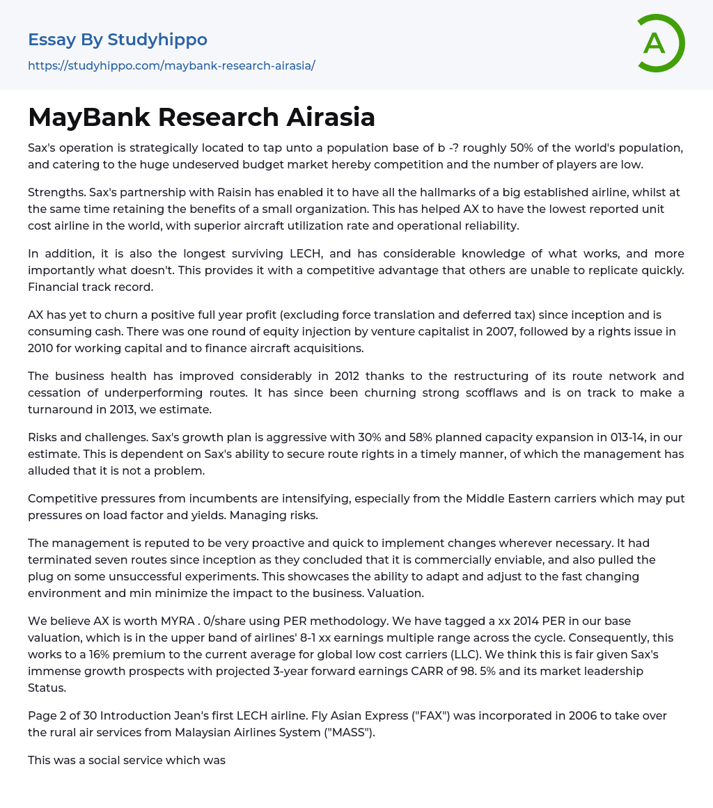 MayBank Research Airasia Essay Example