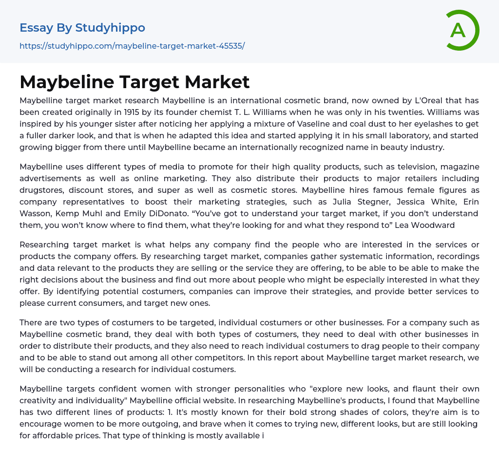 Maybeline Target Market Essay Example