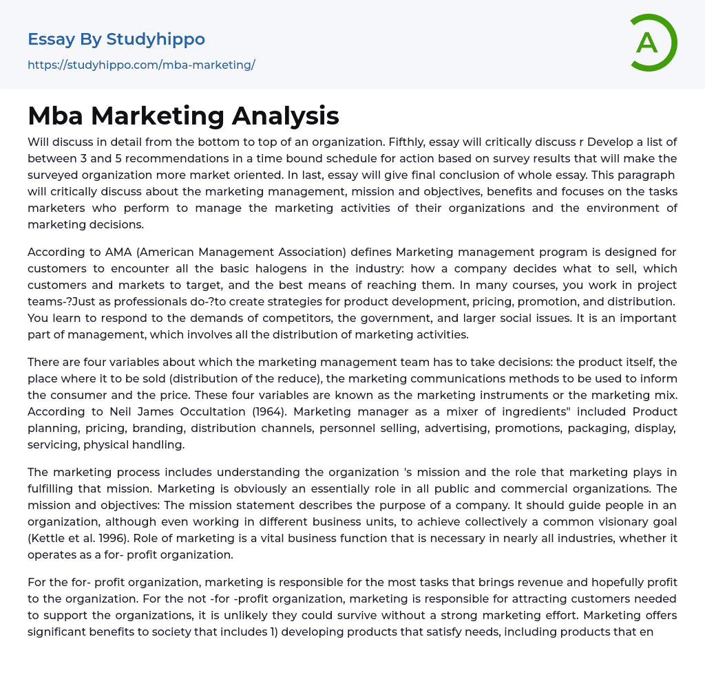 mba marketing assignment examples