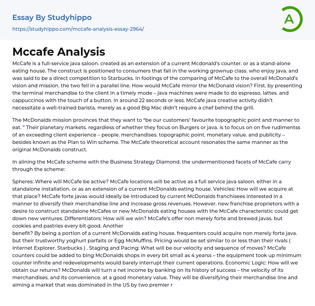 Mccafe Analysis Essay Example