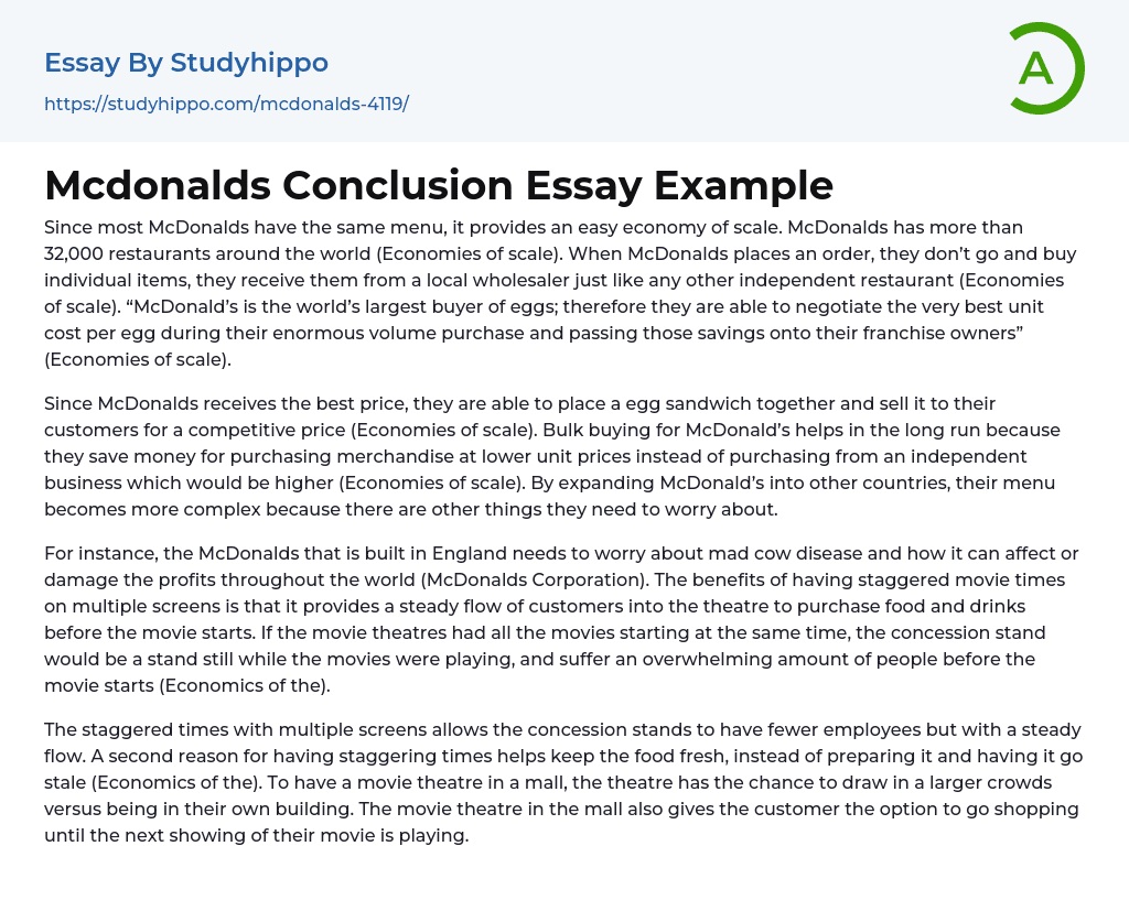 Mcdonalds Conclusion Essay Example