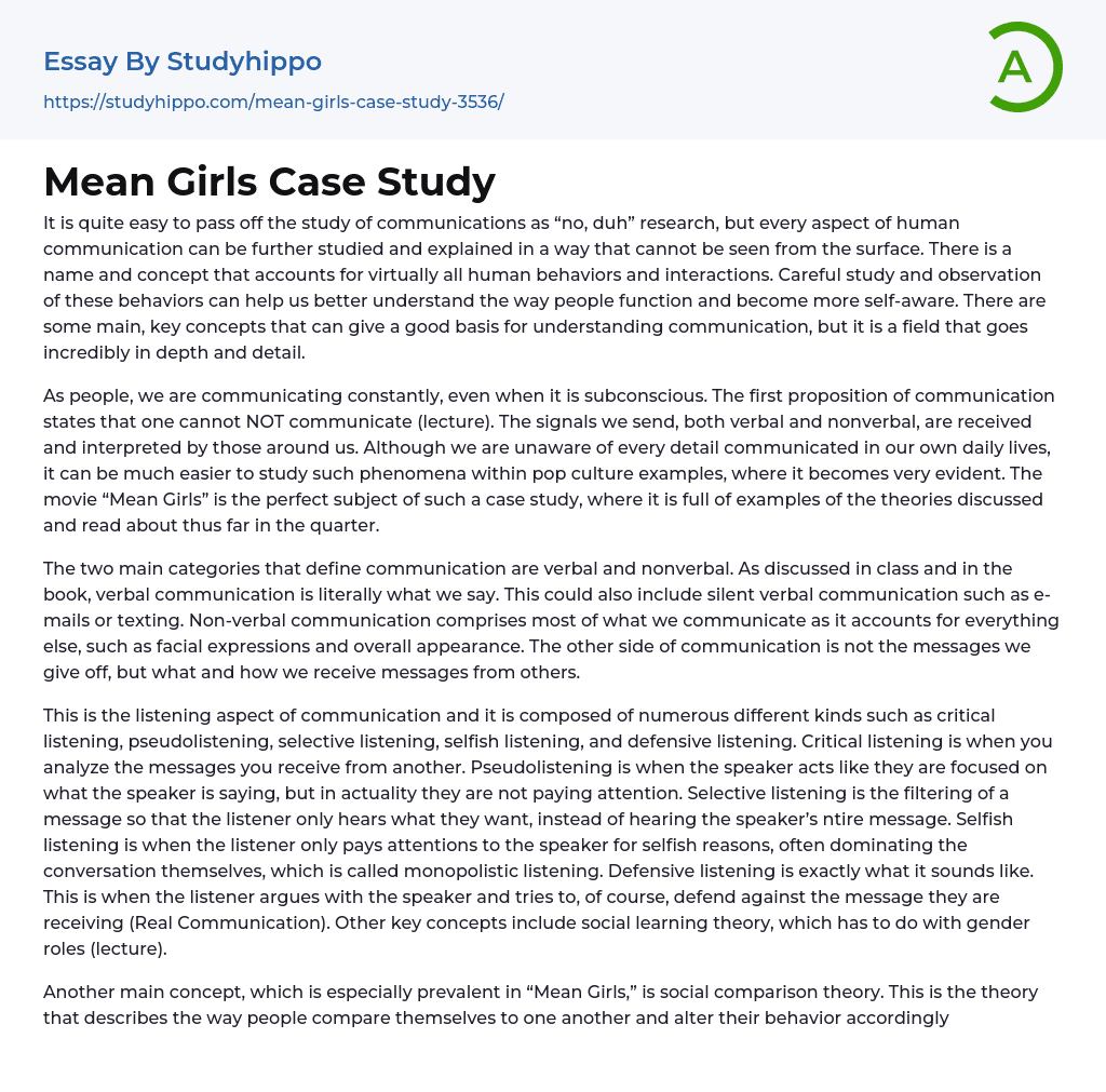 Mean Girls Case Study Essay Example