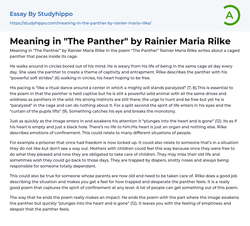 Meaning in “The Panther” by Rainier Maria Rilke Essay Example
