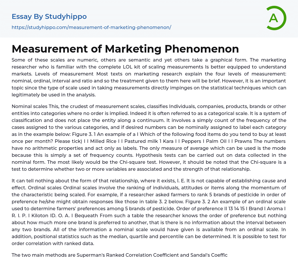 Measurement of Marketing Phenomenon Essay Example
