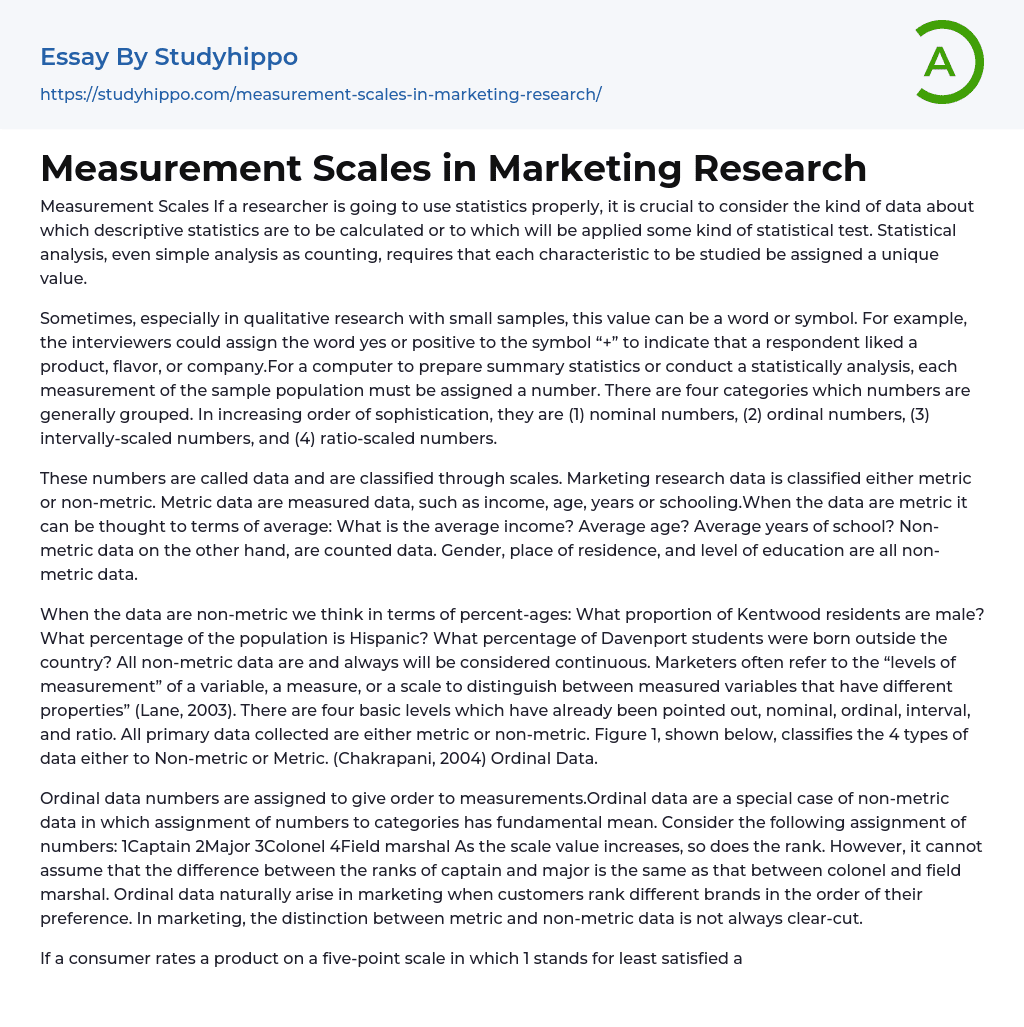 Measurement Scales in Marketing Research Essay Example