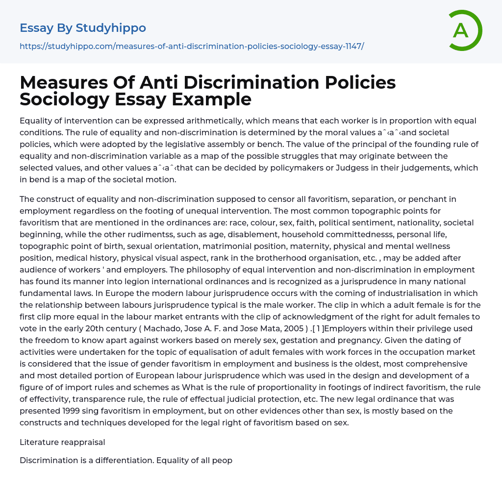 Measures Of Anti Discrimination Policies Sociology Essay Example