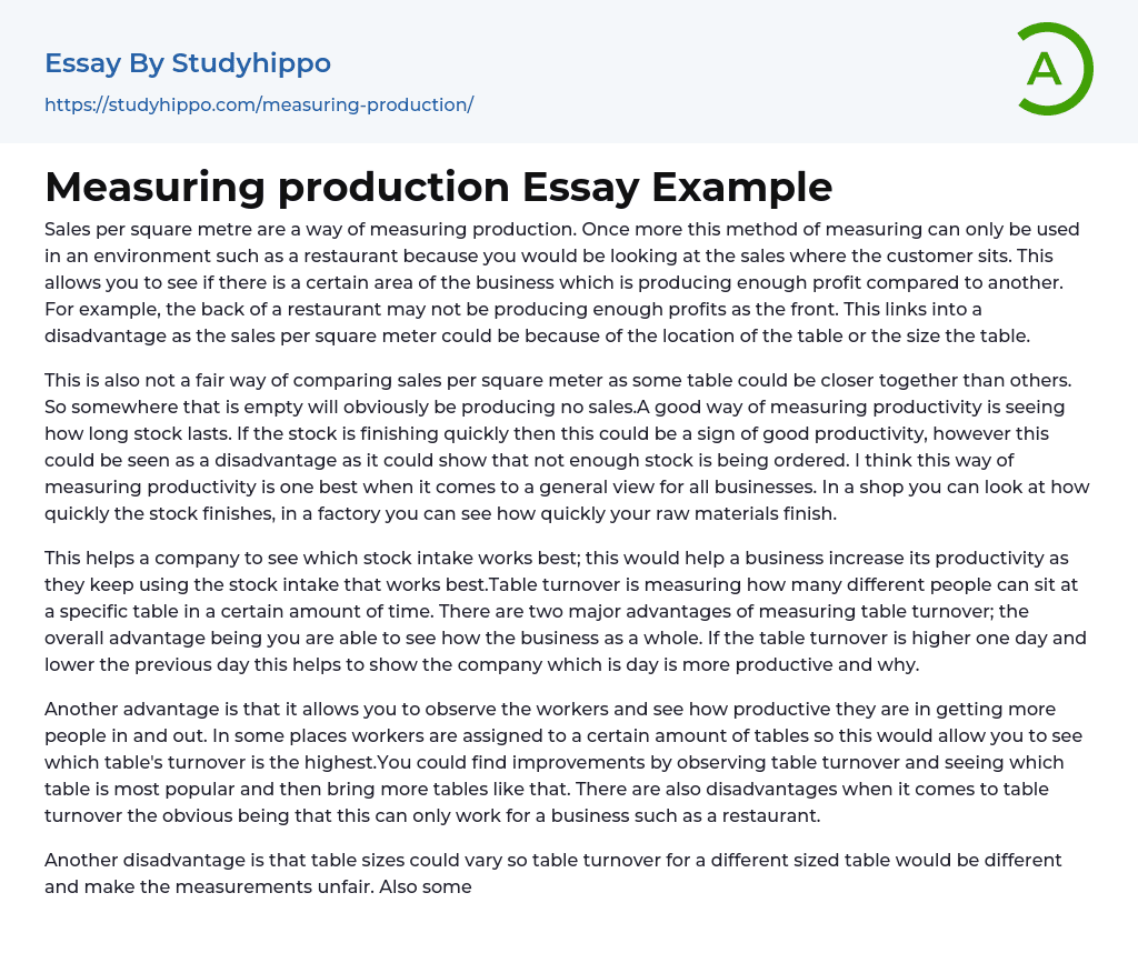 Measuring production Essay Example