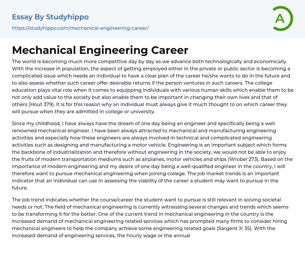 Mechanical Engineering Career Essay Example