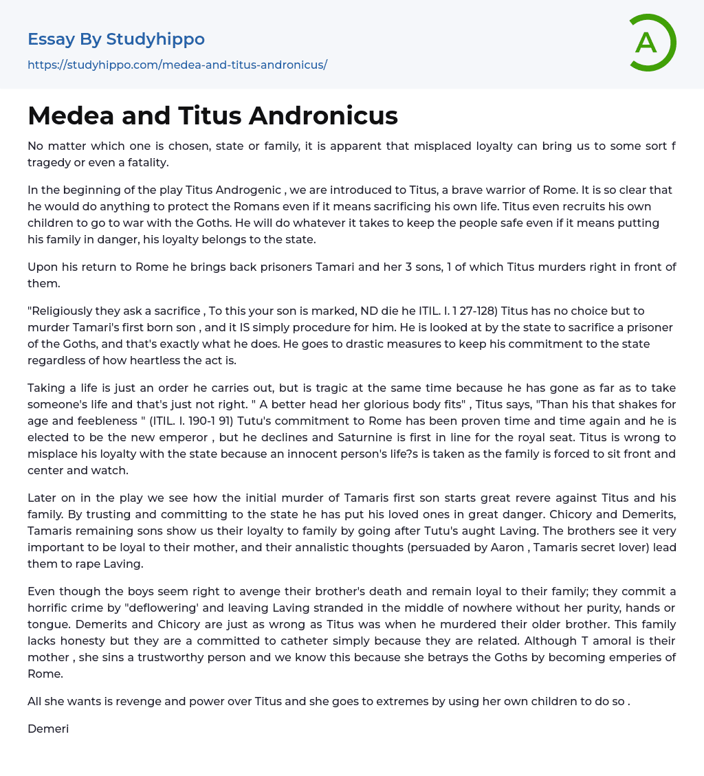 Medea and Titus Andronicus Essay Example