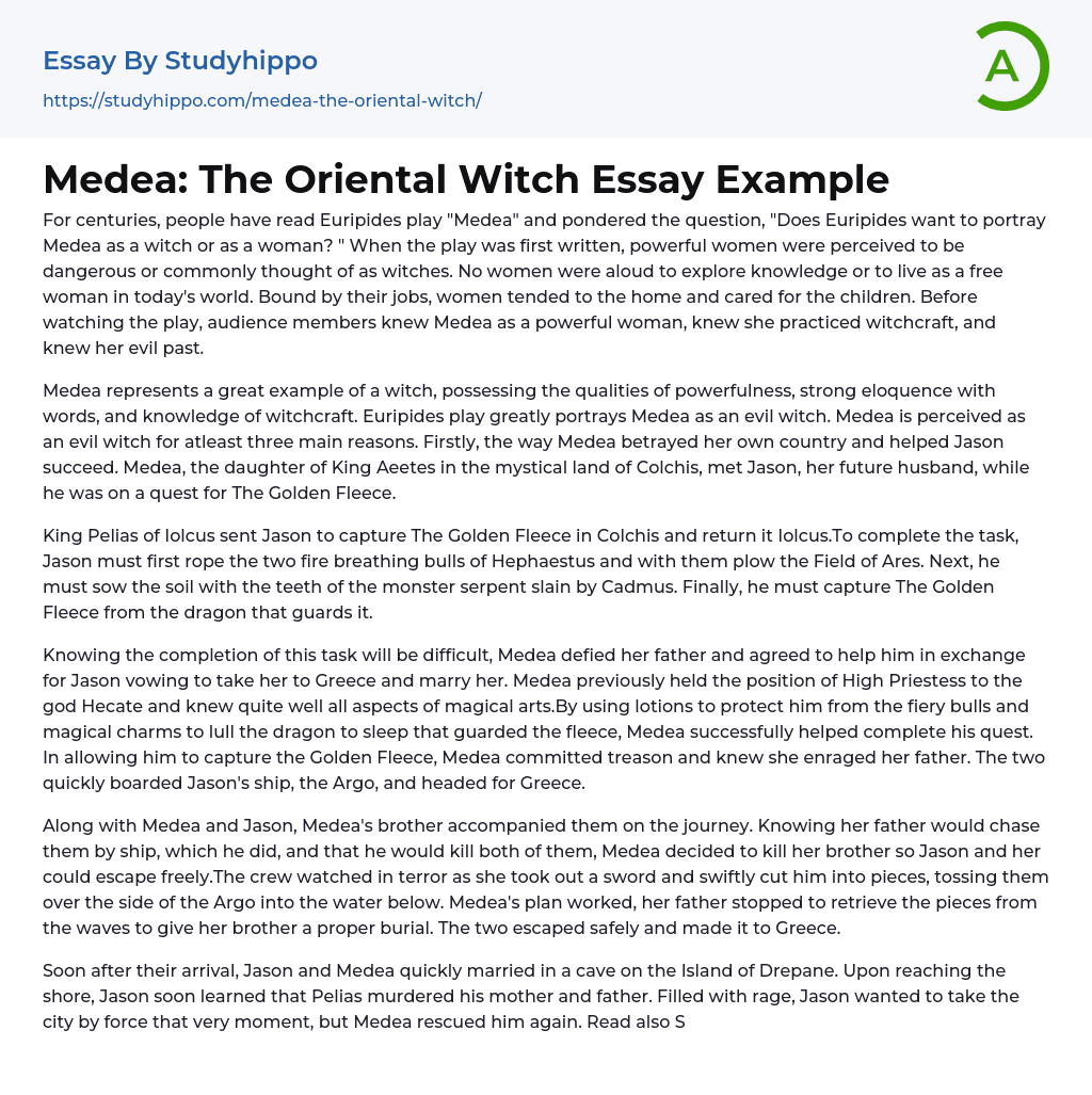 Medea: The Oriental Witch Essay Example