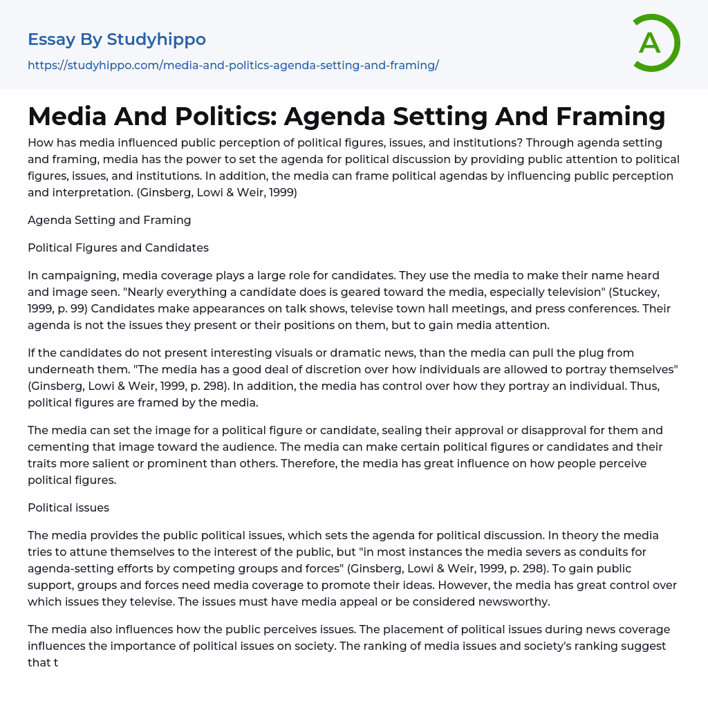 Media And Politics: Agenda Setting And Framing Essay Example